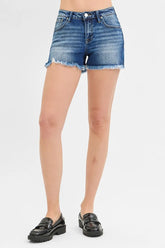 RISEN Full Size Low Rise Frayed Denim Shorts Plus Size OutfitFlow